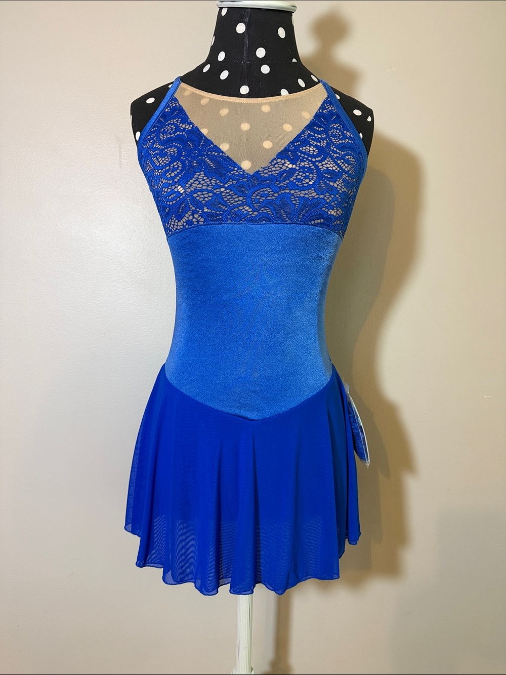 Royal Blue Lace Halter Skater Dress